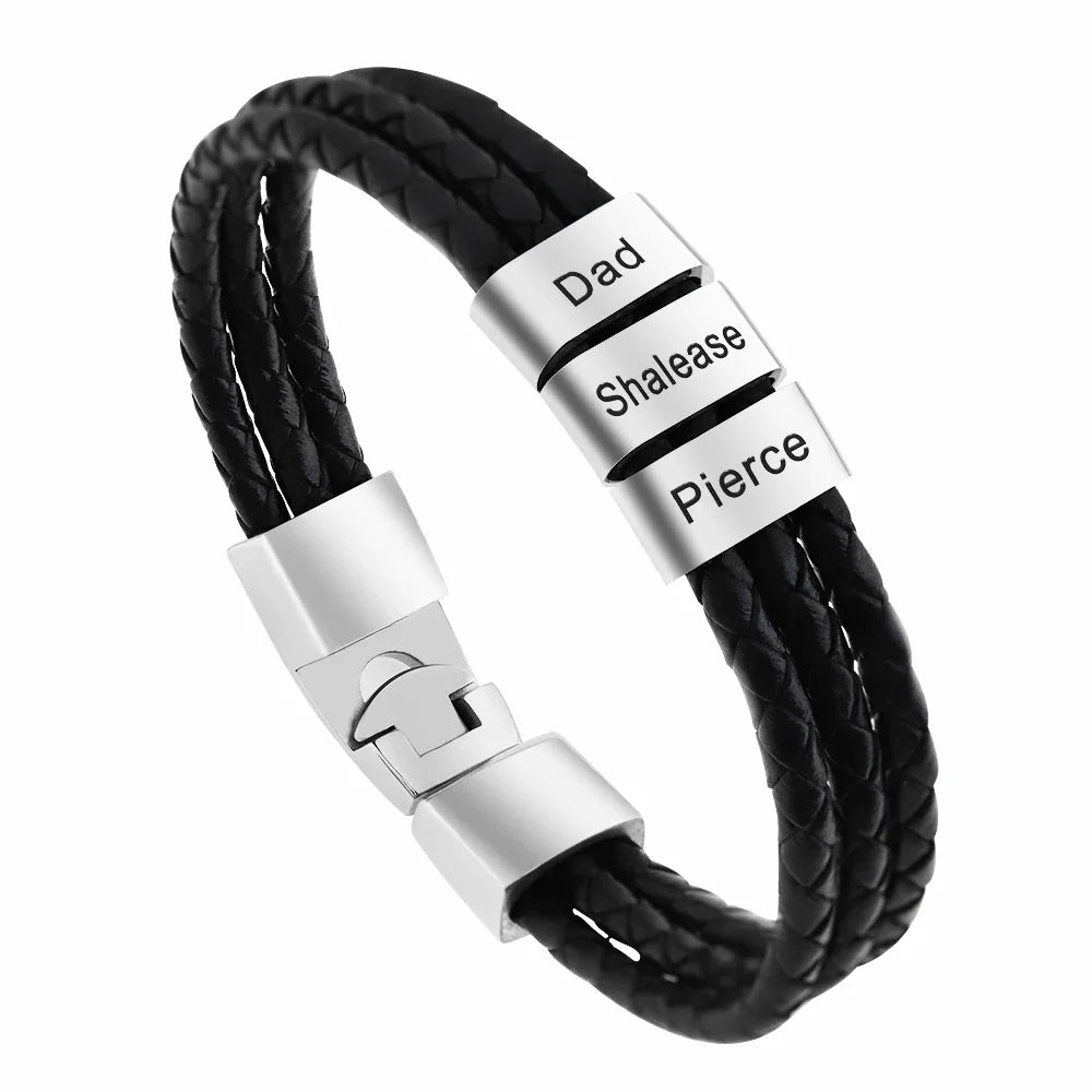 Personalized Men Leather Bracelet Custom Name Gift - Smarsty