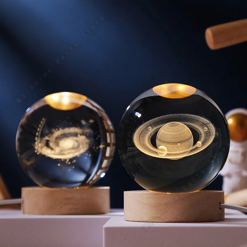 3D Crystal Ball Night Light with Glowing Galaxy Design - Smarsty