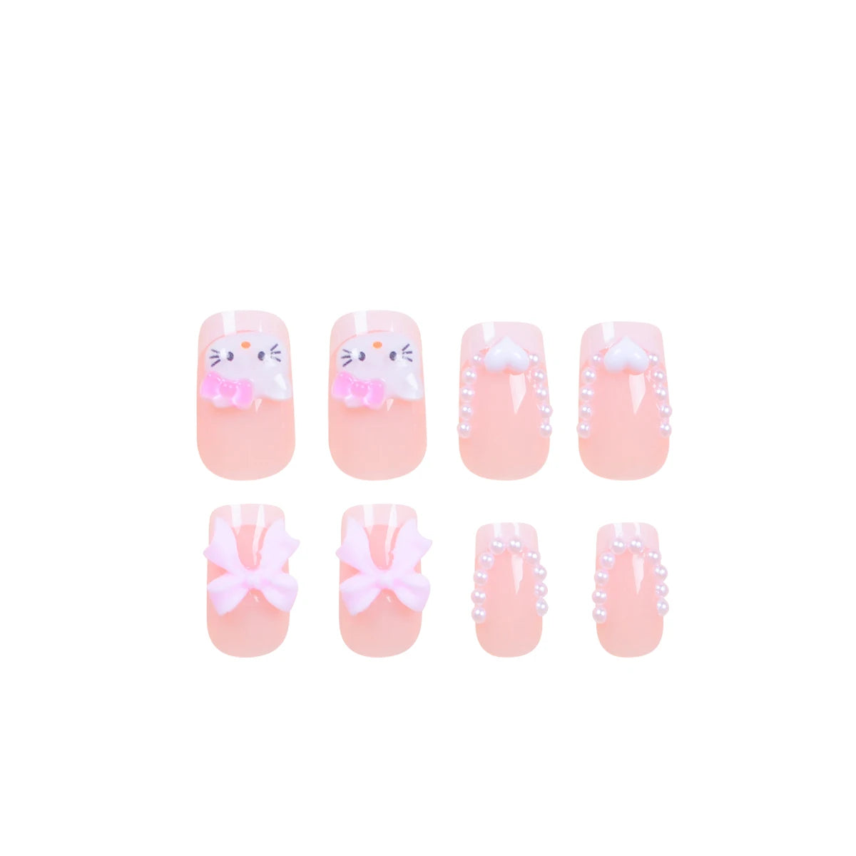 Cute Cartoon Cat Pink French Nail Set - Smarsty