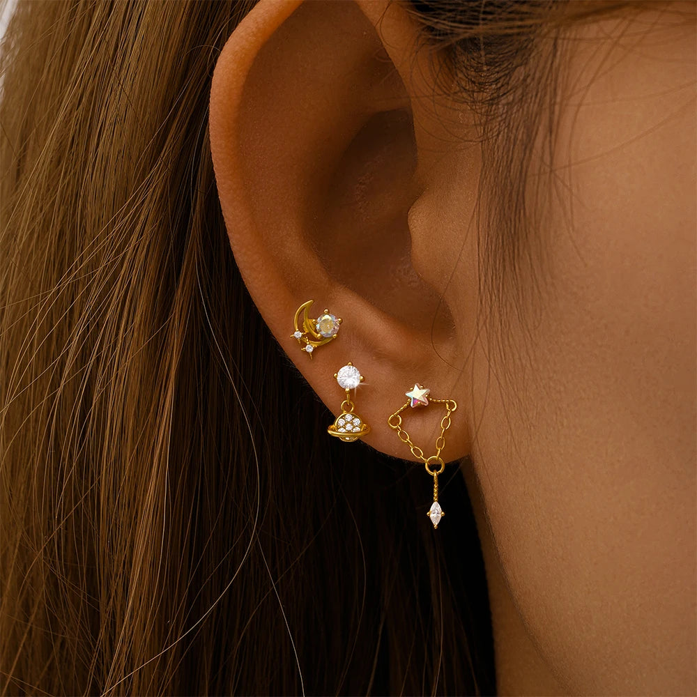 Sterling Silver Heart Zircon Stud Earrings Elegant Gift - Smarsty