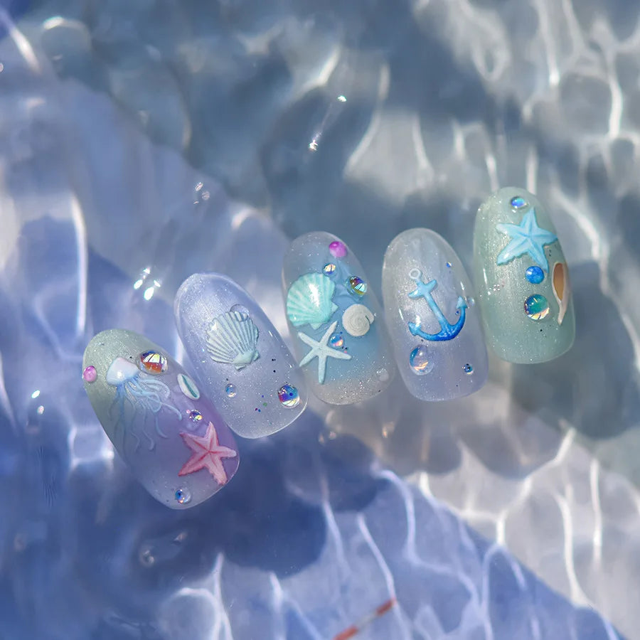 5D Summer Beach Nail Stickers with Shiny Sea Designs - Smarsty
