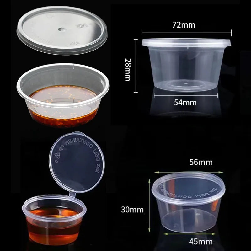 50/100pcs 2oz Portion Cups With Lids Disposable Plastic Sauce Container Box Salad Dressing Seasoning Mini Kitchen Organizer