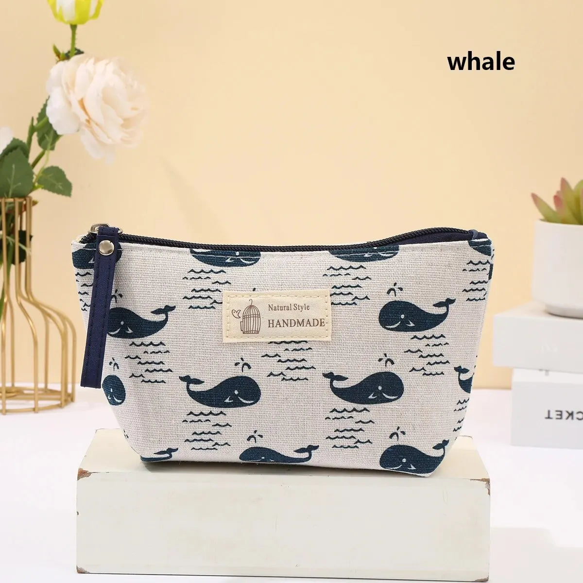 Canvas Cosmetic Bag Zipper Case With Card Holder For Travel - Smarsty