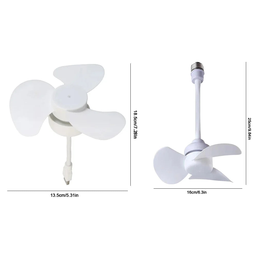 Indoor Ceiling Fan Light E27 Base/USB Light Bulb Fan with Socket Hose Extender Small Ceiling Fan Light for Bedroom Living Room