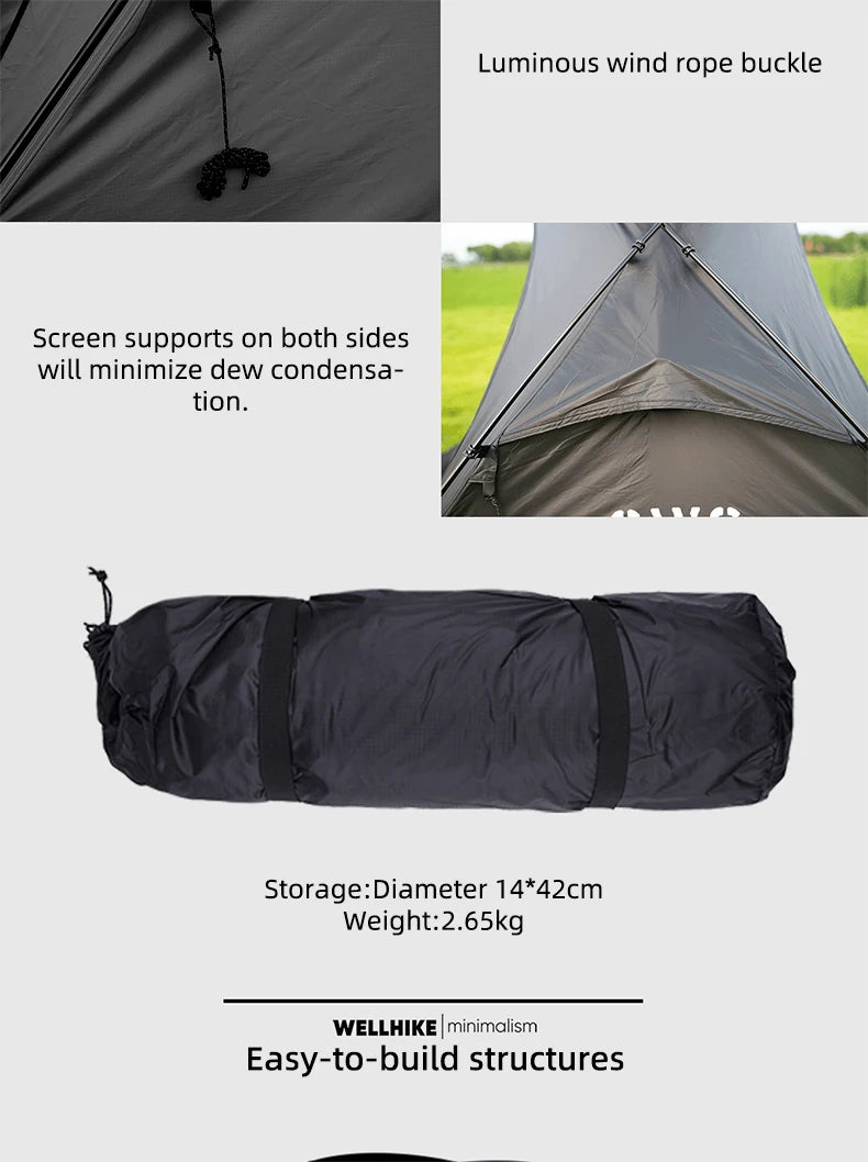 WELLHIKE Outdoor Portable Tent Single and Double Field Park Camping Equipment Rain and Sun Thickened Three Sseason Tent