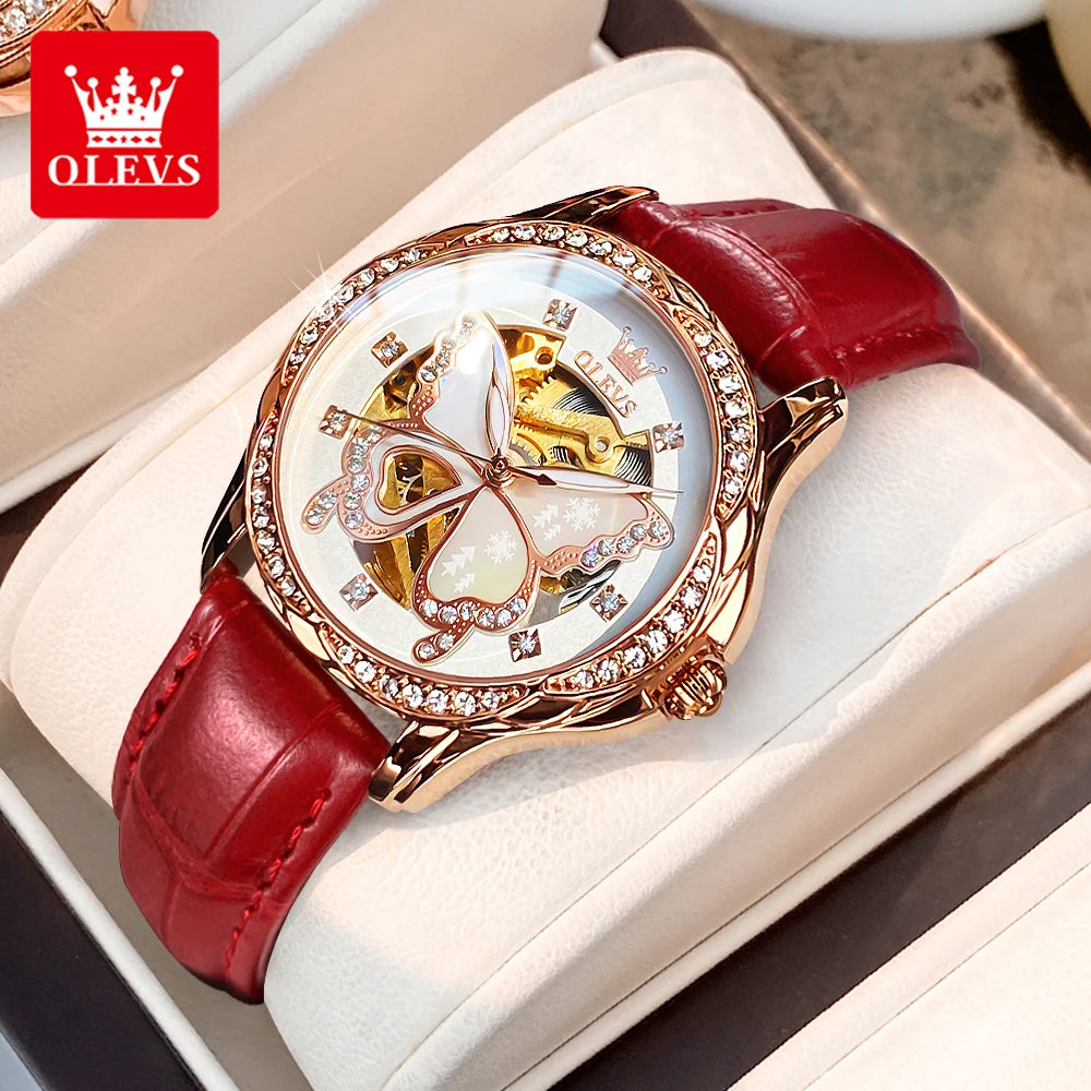 OLEVS Women's Luxury Waterproof Mechanical Watch with Butterfly Dial - Smarsty