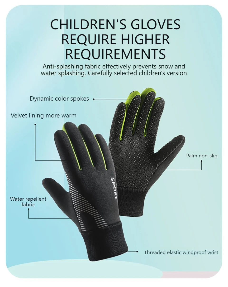 NOFOXO Winter Kids Warm Gloves Water-resistant Sports Gloves Thick Plush Lining Cold Weather Childrens Cycling Gloves Boys Girls
