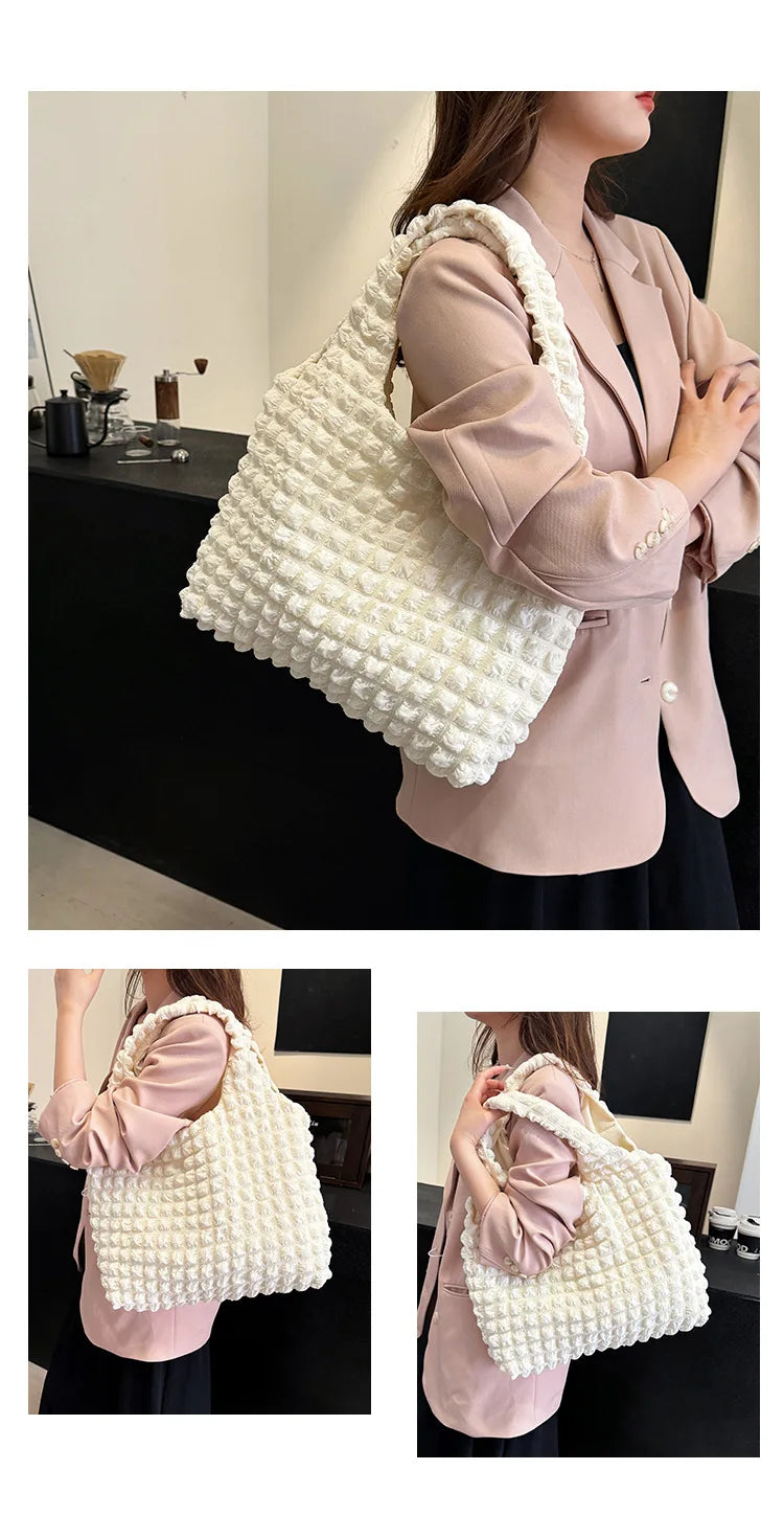 Crossbody Bag Pleated Embroidered Plaid Tote For Women - Smarsty