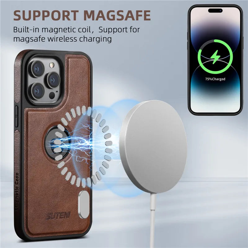 Luxury Leather MagSafe Magnetic Wireless Charging Case For iPhone 15 16 17 Pro Max 14Plus 13Pro 12 Pro Max Back Cover