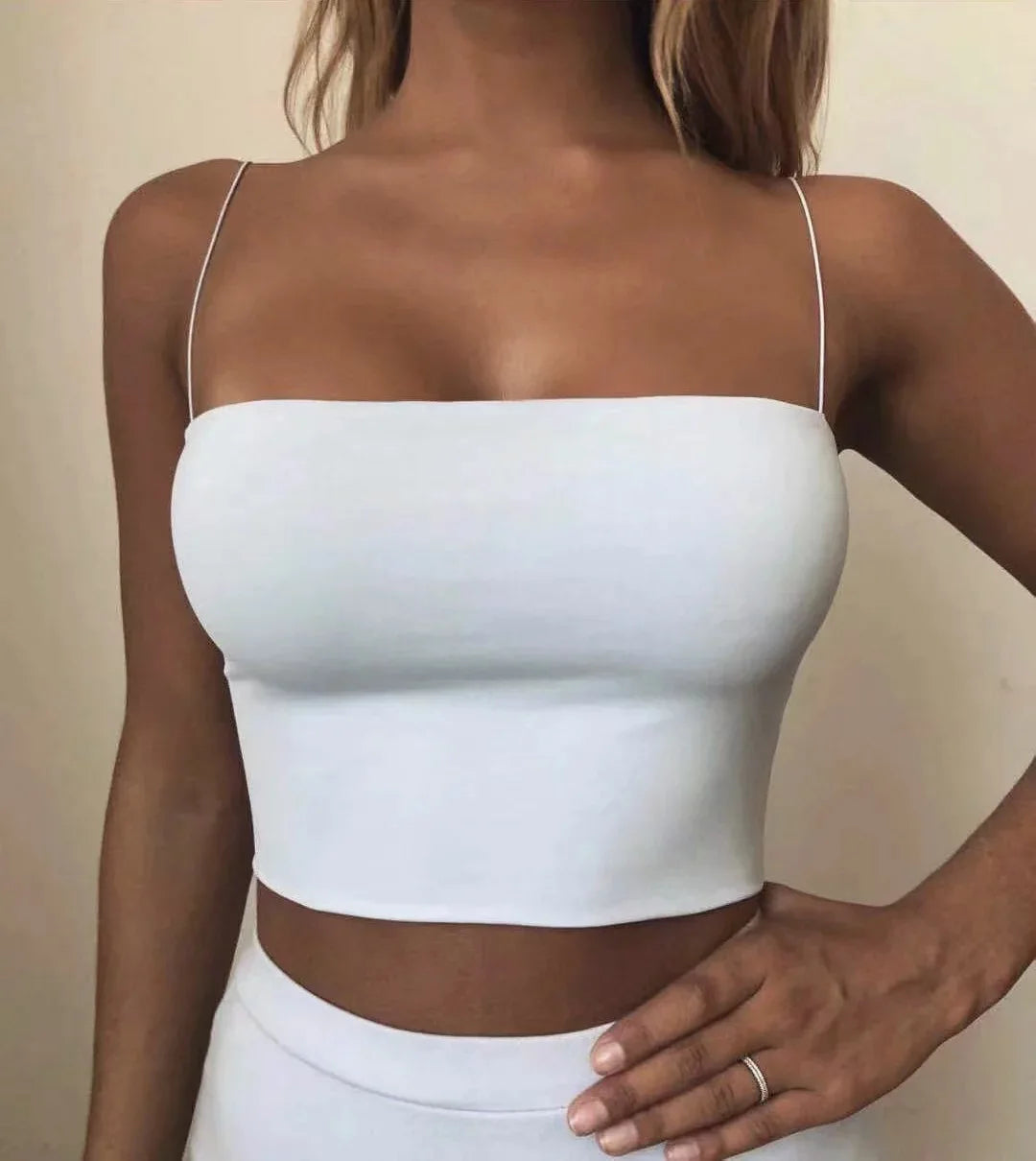 2024 Summer Women's Crop Top Sexy Elastic Cotton Camis sleeveless Short Tank Top Bar - Smarsty