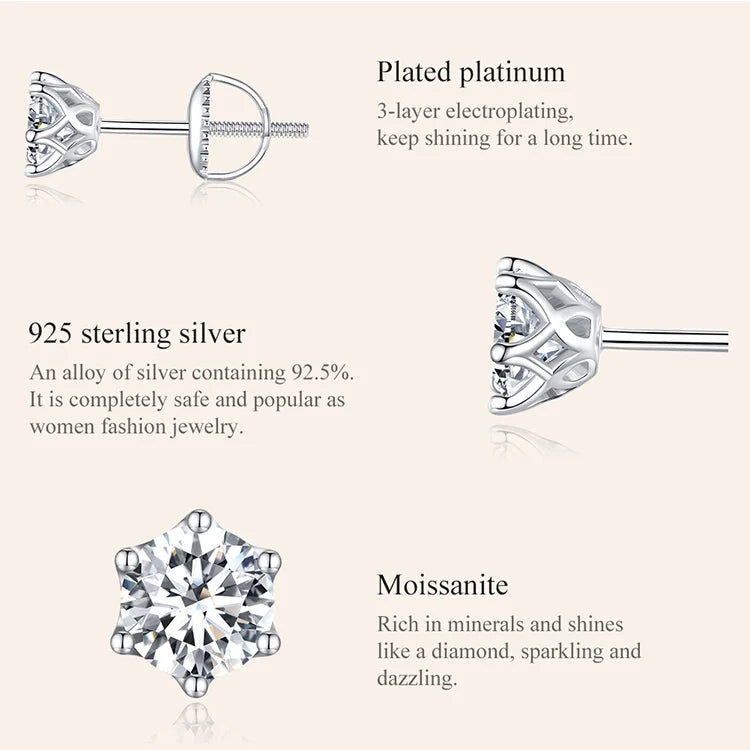 Moissanite Stud Earrings Sterling Silver Brilliant Cut - Smarsty