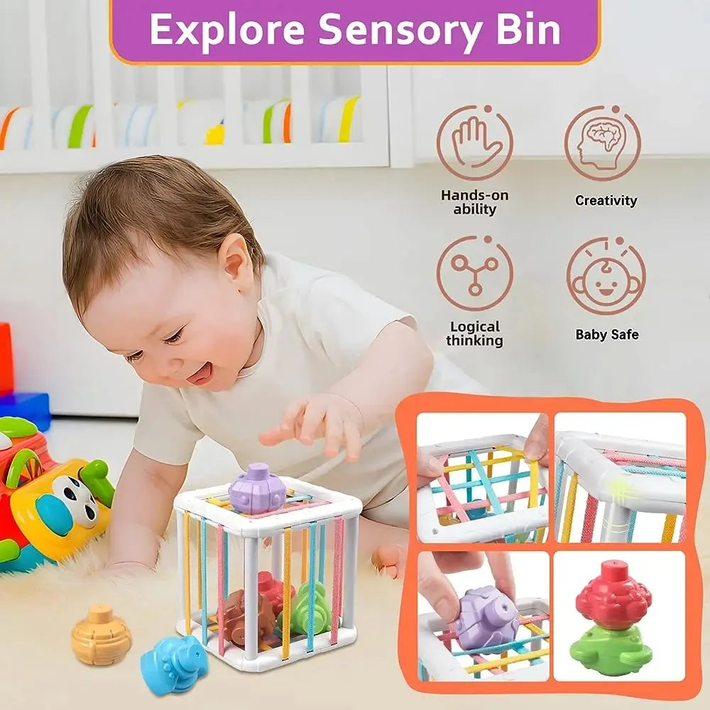 Baby Montessori Shape Sorter Cube Rainbow Colorful Blocks Sorting Game Infant Cognitive Grip Training Learning Educational Toy - Smarsty