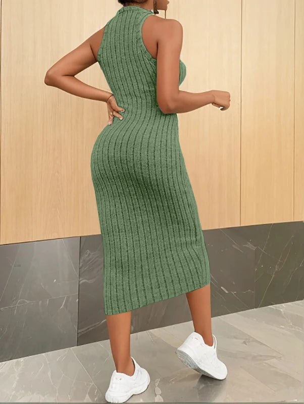 Solid Halter Neck Bodycon Midi Dress High-end temperament vest halter dress women's summer new high-waist slim temperament slim - Smarsty