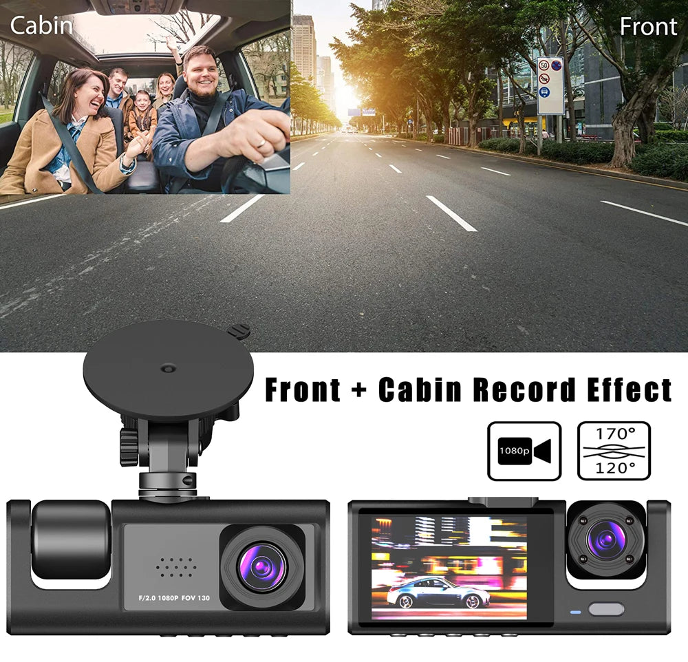 Three Channel Dash Cam 1080P With Three Lenses For Cars - Smarsty