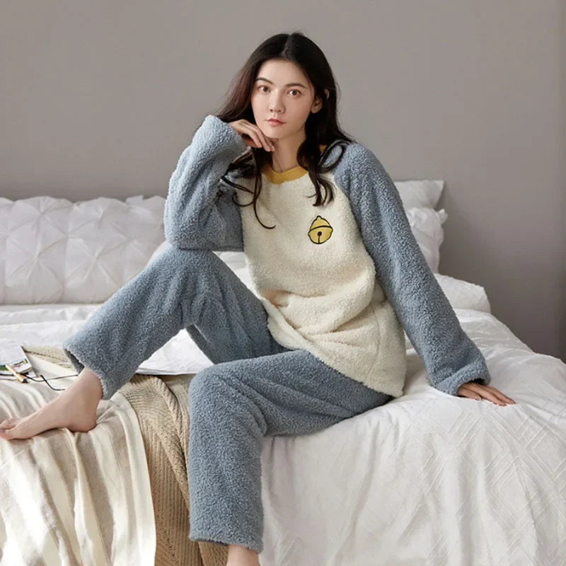 Thickened Warm Flannel Women's Sleepwear Coral Velvet Pajamas Loungewear Winter Cartoon Bear Padded Girl Nightwear Homewear Sets - Smarsty