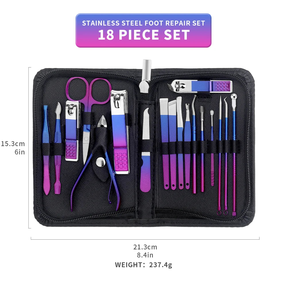 9/18 pcs Gradient Color Nail Clippers Manicure and Pedicure Tool Set - Includes Cuticle Nippers and Cutter Kit - Portable Groom