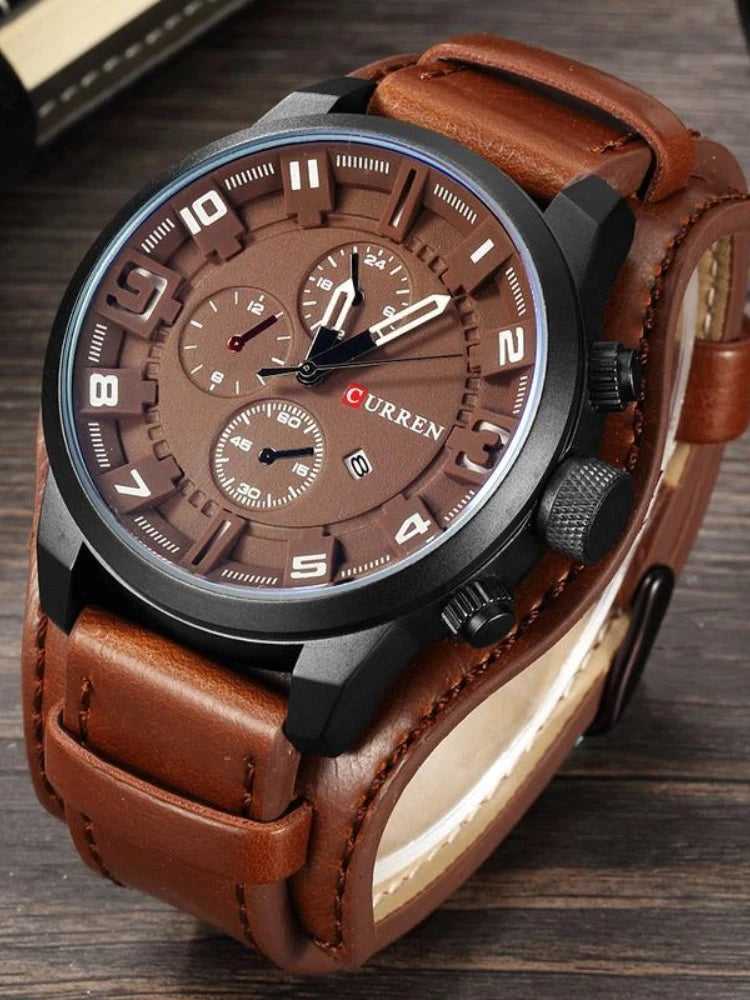 Elegant Multifunctional Men's Watch with Leather Strap - Smarsty