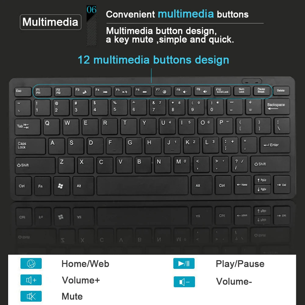 Ultra Thin USB 2.0 Wired Keyboard Mini 78 Keys Multimedia
