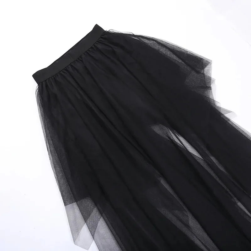 Sexy Net Yarn High-Waisted Irregular Skirt for Women Summer New European and American Gothic Style Versatile Casual Skirts - Smarsty
