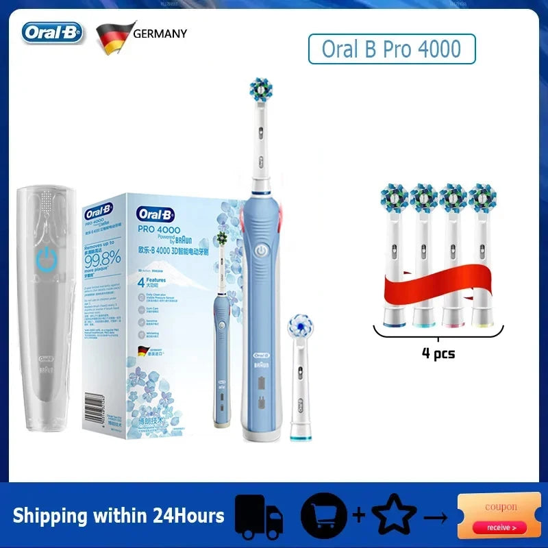 Oral B Electric Toothbrush Pro 4000 with Pressure Sensor - Smarsty