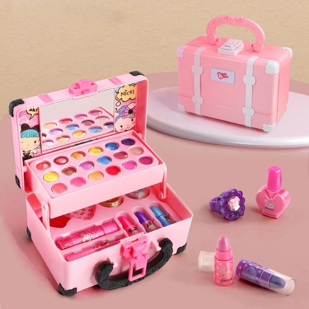Children Makeup Cosmetics Pretend Playing Box Princess Make Up Girl Toy Play Set Lipstick Eye Shadow Safety Nontoxic Kit Toy Kid - Smarsty