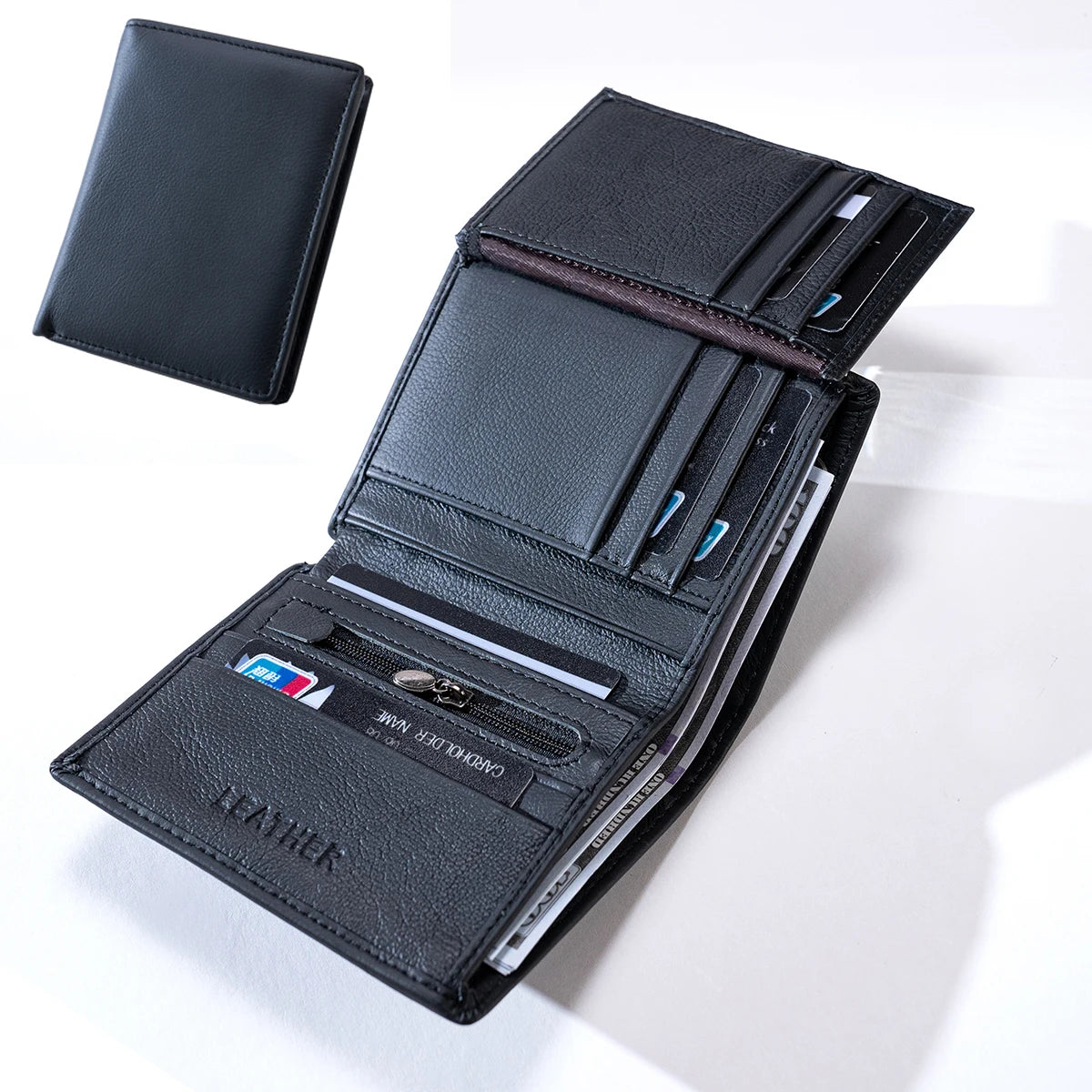 men's wallet Genuine Leather Wallets For Men Coin Purse Vintage Vertical Short Credit Card Holder Money Bag Men's RFID wallet - Smarsty