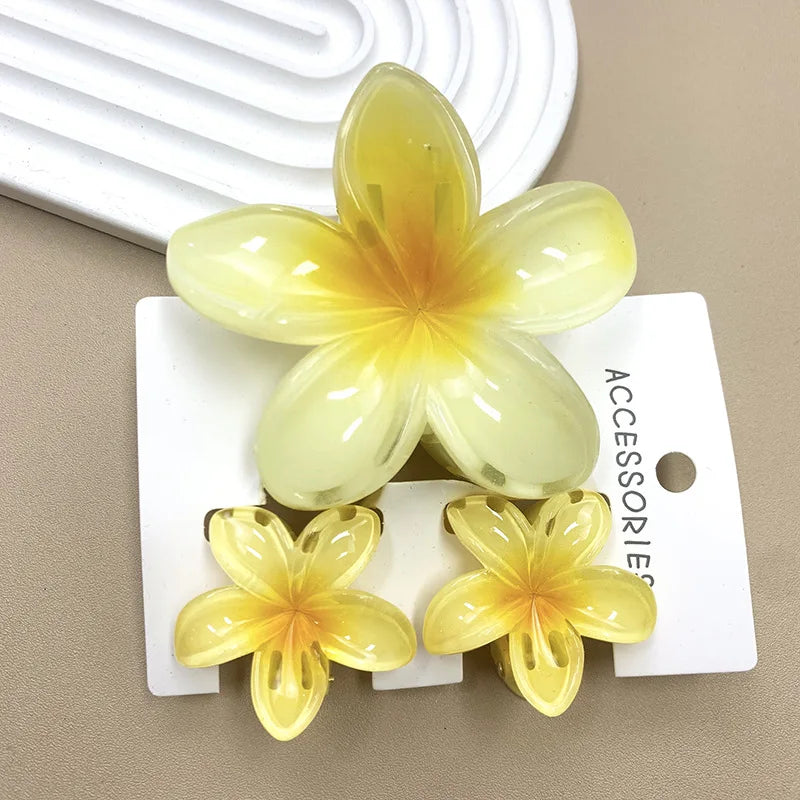 Bohemian Plumeria Hair Claw Clips Set Lightweight Beach - Smarsty