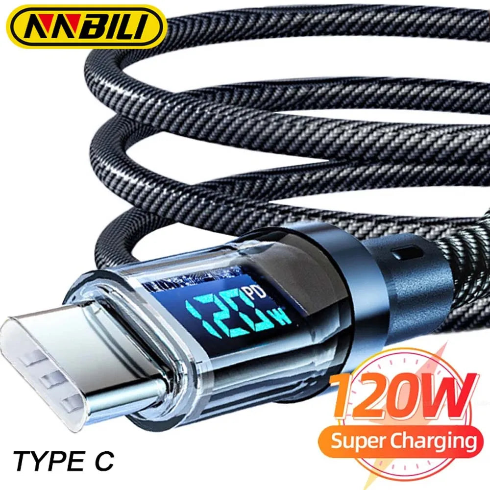 NNBILI 120W USB C and USB A charging cables with LED display screen, USB C=C-C,USB A=A-C,Xiaomi iPhone、 Samsung not compatible - Smarsty