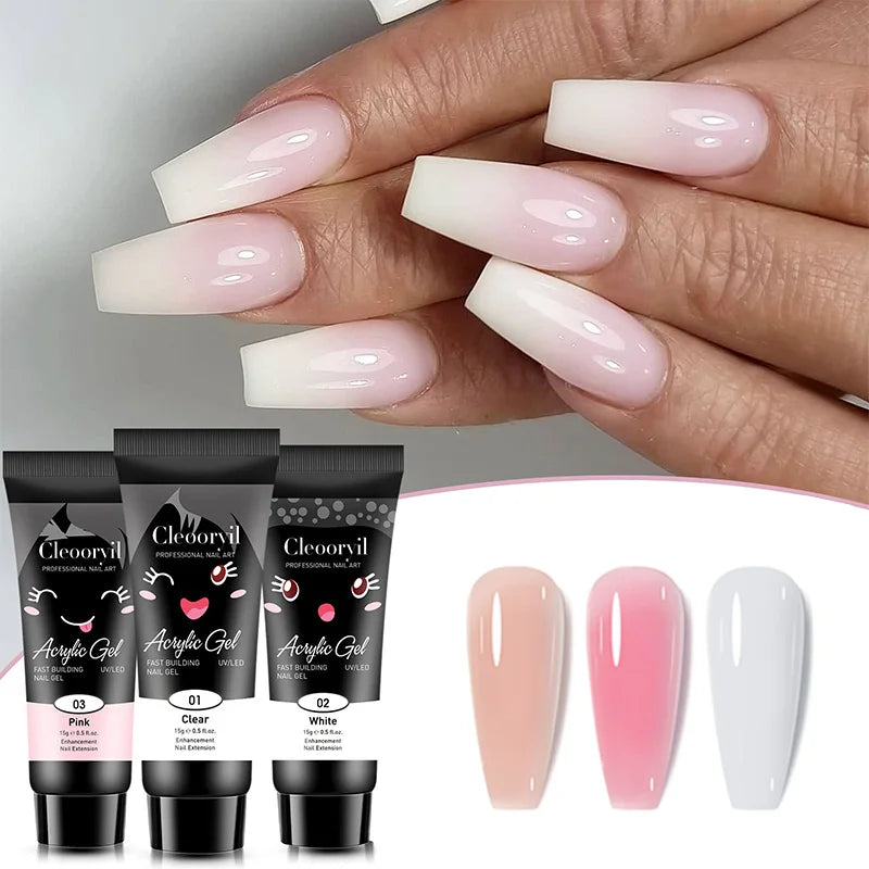 Poly Nail Extension Gel Kit Starter-3 Colors Skin Tone Nude Brown Series Builder Nail Gel All In One Kit With 6W Nail Lamp