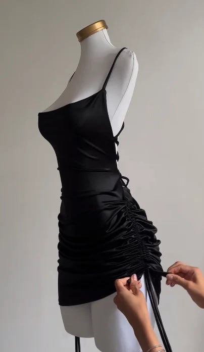 2024 Europe and the United States explosive new cross-border dress summer high sense lace-up sexy halter spice bag hip skirt - Smarsty