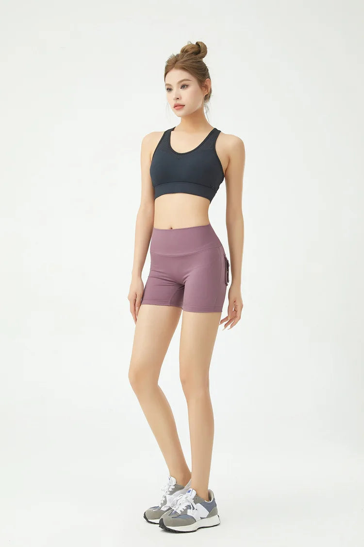 Peach Butt Fitness Shorts Women's Exercise Three-Quarter Pants Cargo Air Dry Pocket Yoga Tight Lift Summer - Smarsty