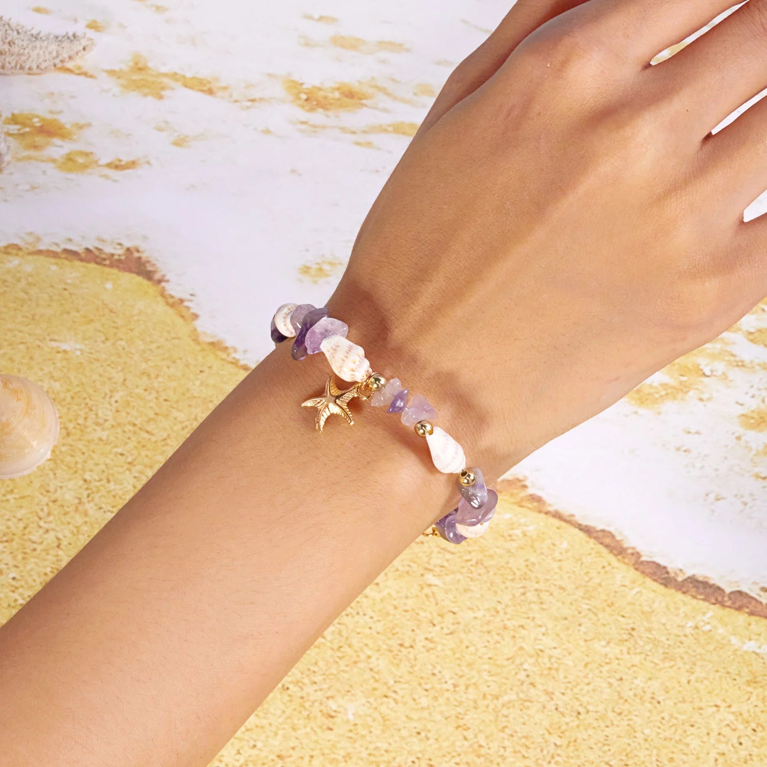 Bohemian Starfish Pendant Beaded Bracelet for Women - Smarsty