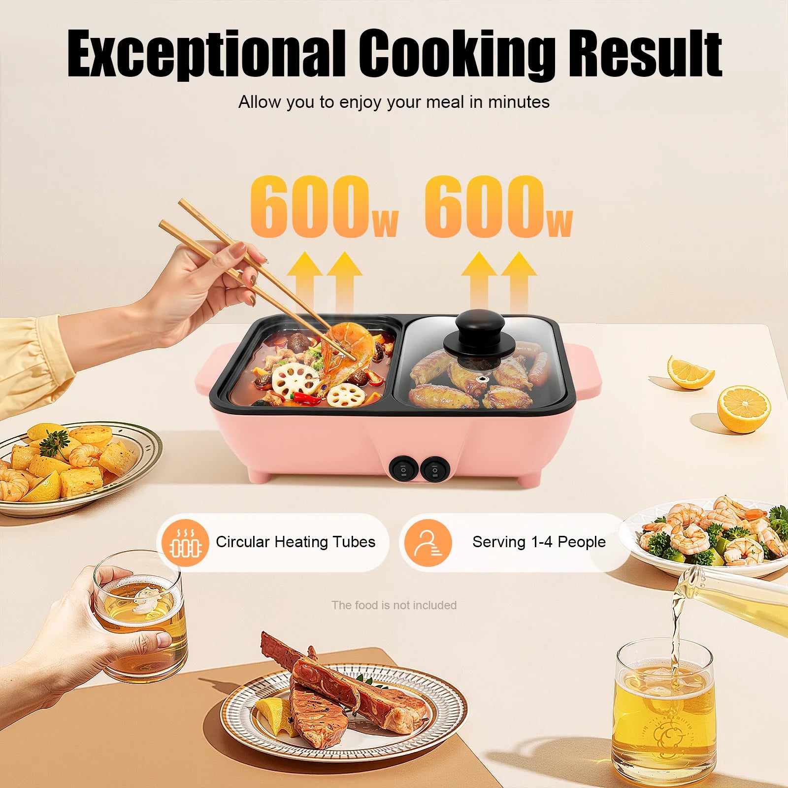 2-in-1 Electric Hot Pot with Griddle Tabletop Non-stick Pan Vegetable Grill Cooker BBQ Shabu Pot Household Noodles Cooking Pot