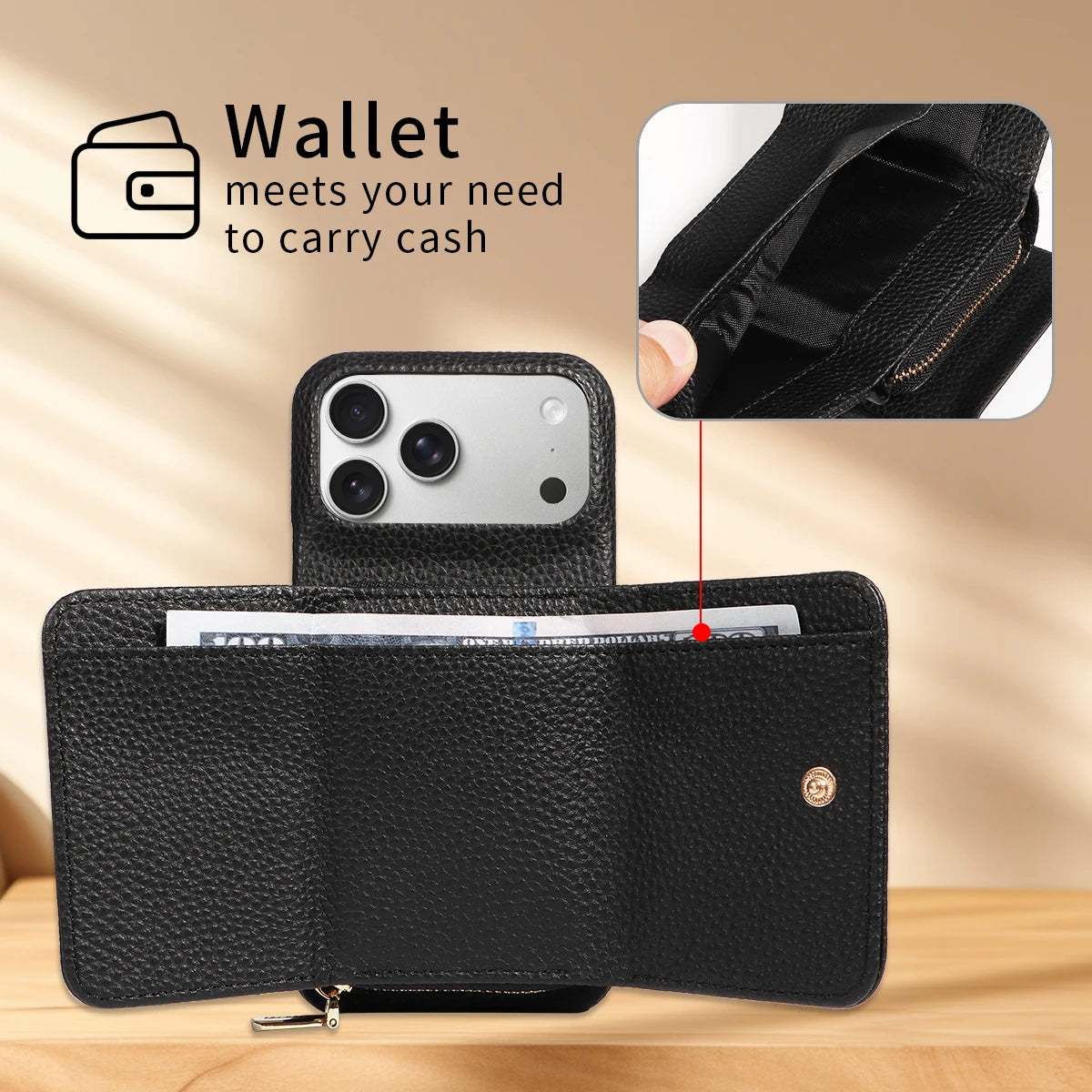 Crossbody PU Leather Phone Case for IPhone17 16 15 14 13 12 11pro Max Plus Mini Air 16e with Stand & Card Slots Wallet Cover