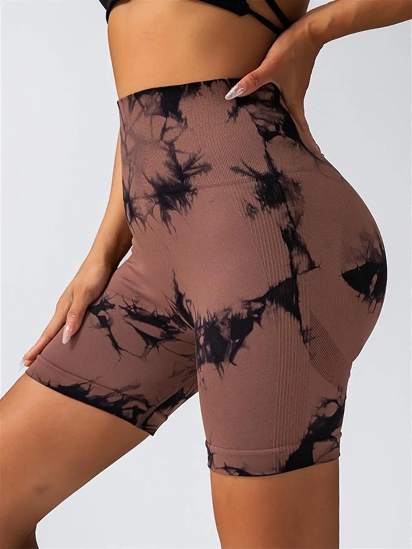 Tie Dyed Seamless Fitness Pants Women's High Waist and Hip Lifting Sports Tight Shorts Running Sexy Peach Fitness Yoga Shorts - Smarsty