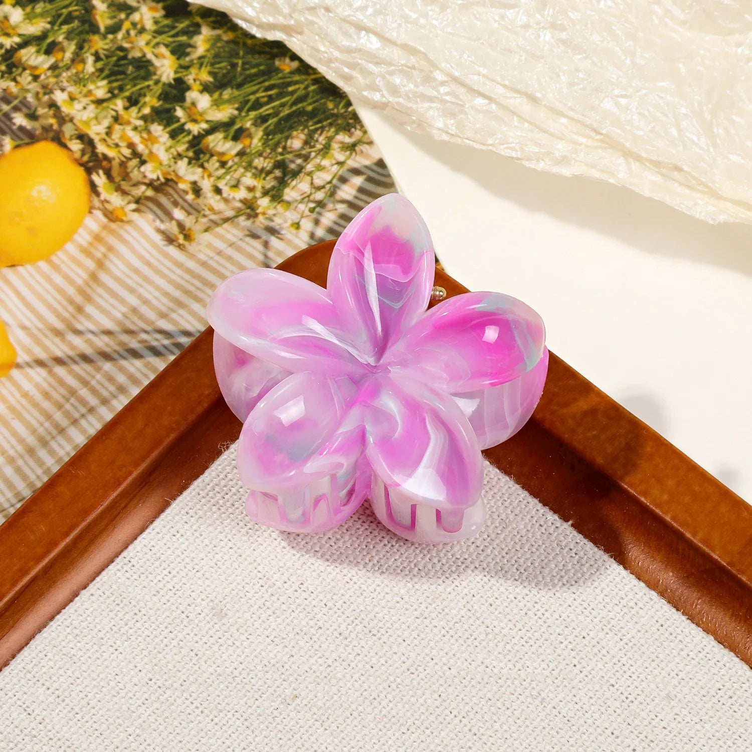 Hawaiian Gradient Marble Flower Hair Clips Small Lightweight - Smarsty