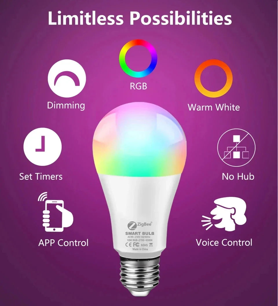 Tuya Smart E27 LED Bulb with RGB Colors and Remote Control - Smarsty