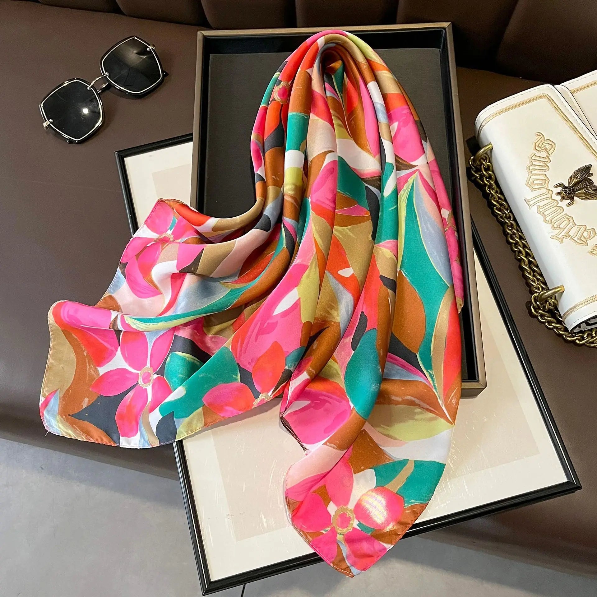 Satin Silk Square Scarf for Women Sun Protection - Smarsty