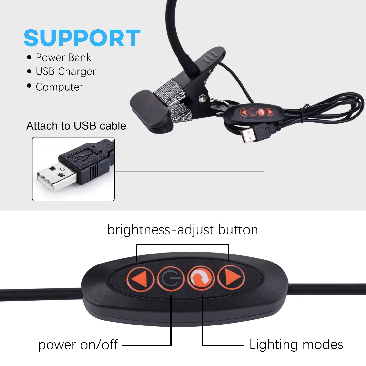 5W LED Clip on Desk Lamp with 3 Modes 11 Brightness 2M Cable Dimmer 14 Levels Clamp Table Lamp