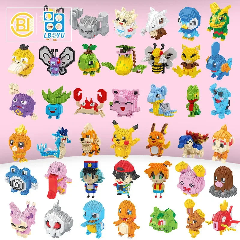 DIY Pokemon Blocks Small Cartoon Mini Building Block Pikachu Charizard Eevee Mewtwo Anime Assemble Action Model Dolls Toys by Smarsty