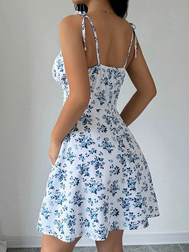 Women's Summer Floral Spaghetti Strap Beach Short Dress,Womens Dresses,Woman Clothing,Woman Clothes,Sundress,New In Dress 2025 - Smarsty