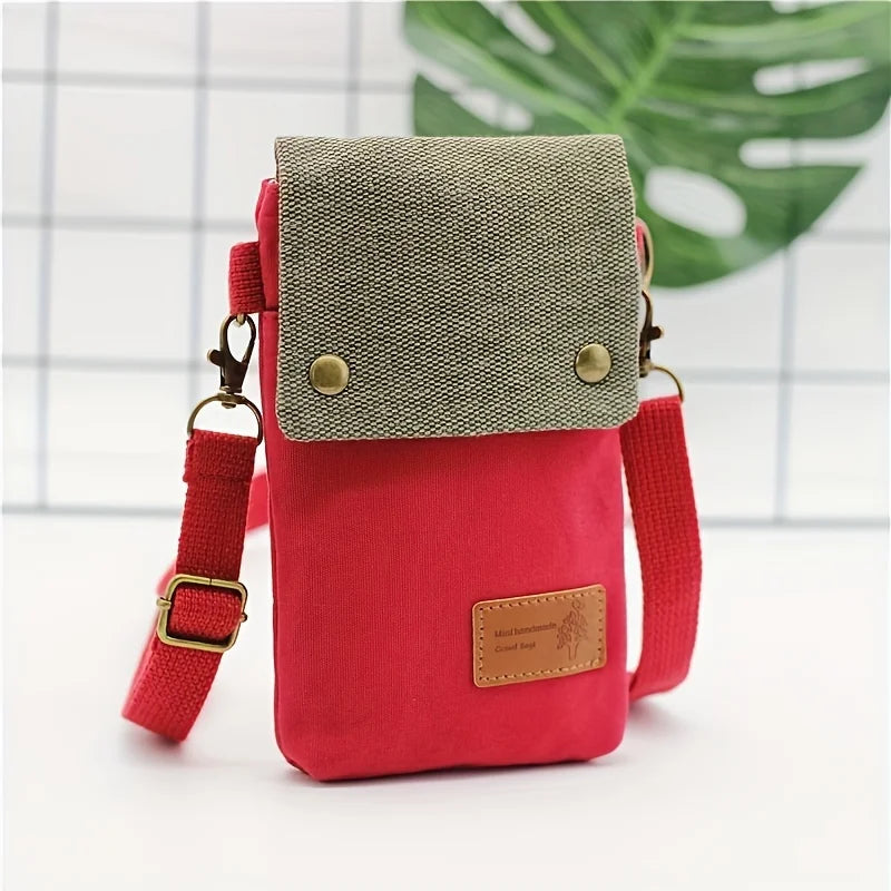 Canvas Crossbody Bag With Cell Phone Pocket And Coin Purse - Smarsty
