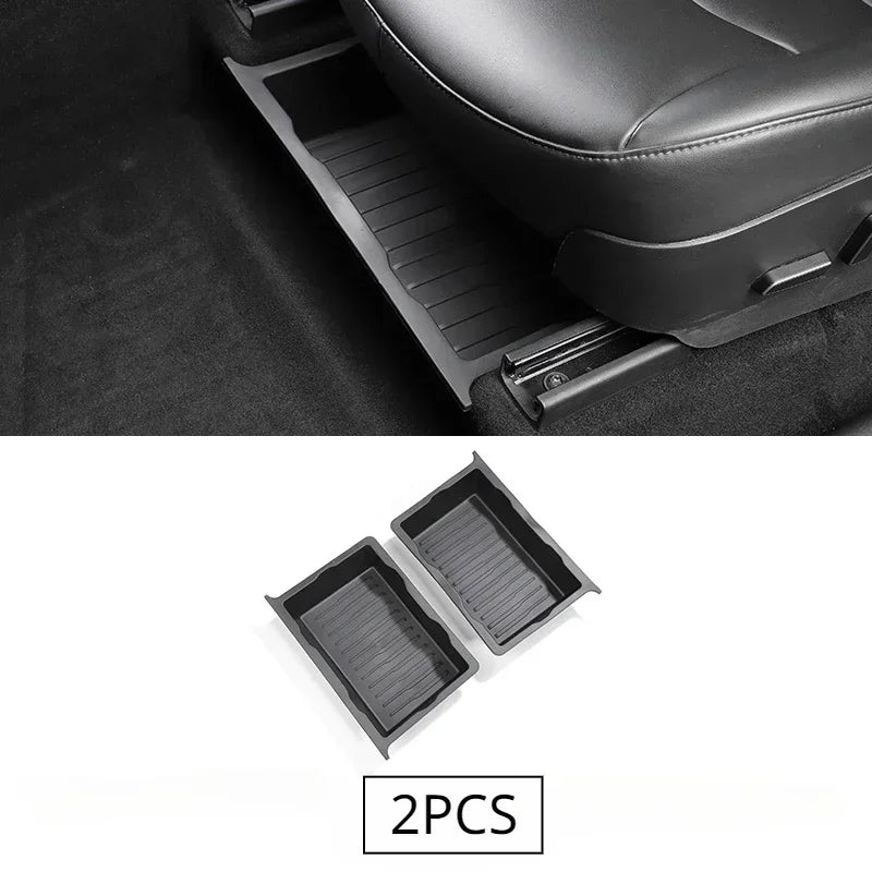 Underseat Storage Box for Tesla Model Y 2021-2024 Seats Drawer TPE Hidden Storage Tray Push Pull Car Organizer Car Accessories - Smarsty