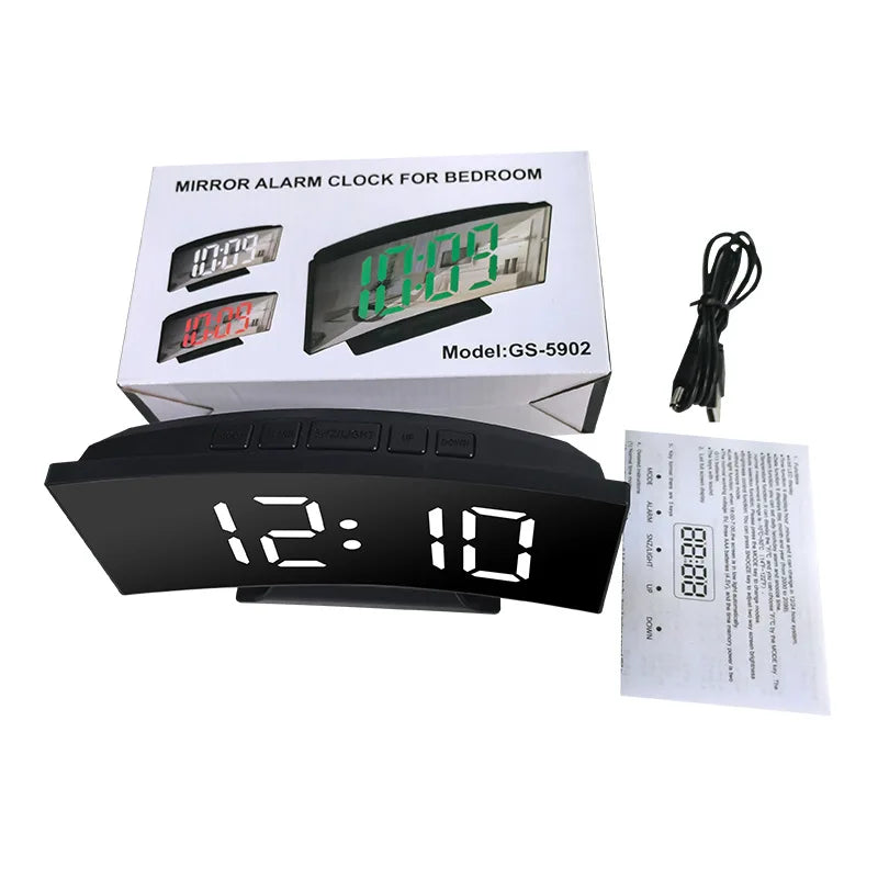 LED Curved Alarm Clock with Dual-purpose Mirror Display - Smarsty