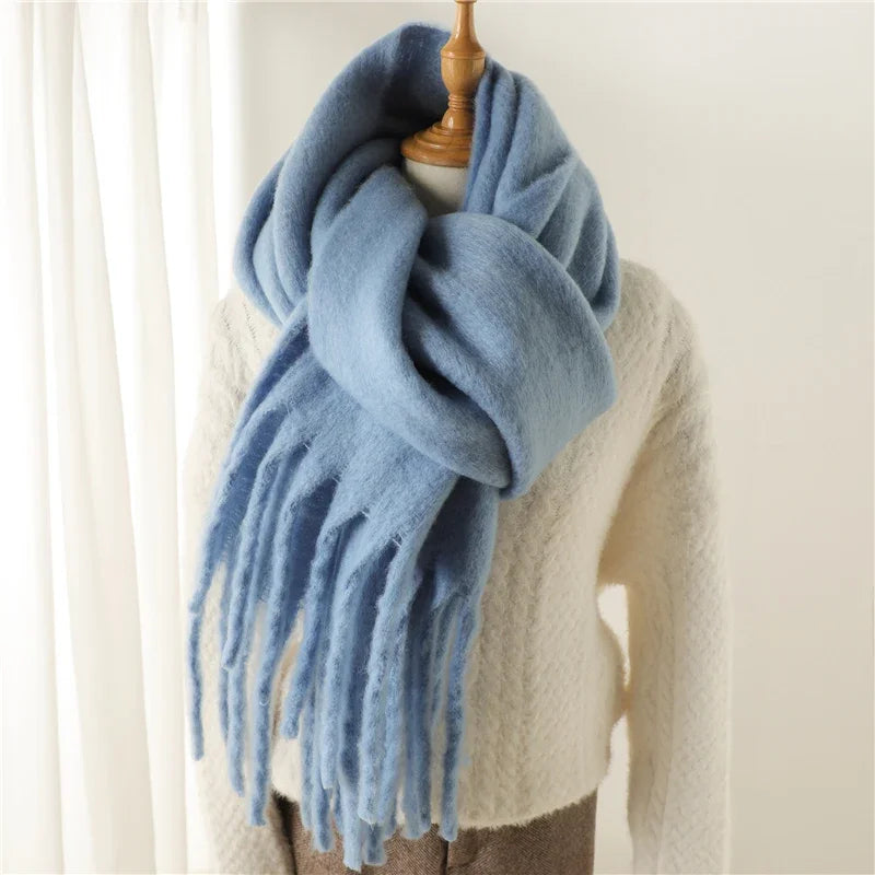 Winter Scarf for Women Cashmere Warm Solid Pashmina Blanket Wraps Female Thick Soft Bufanda Big Tassel Shawl Long Poncho Echarpe - Smarsty