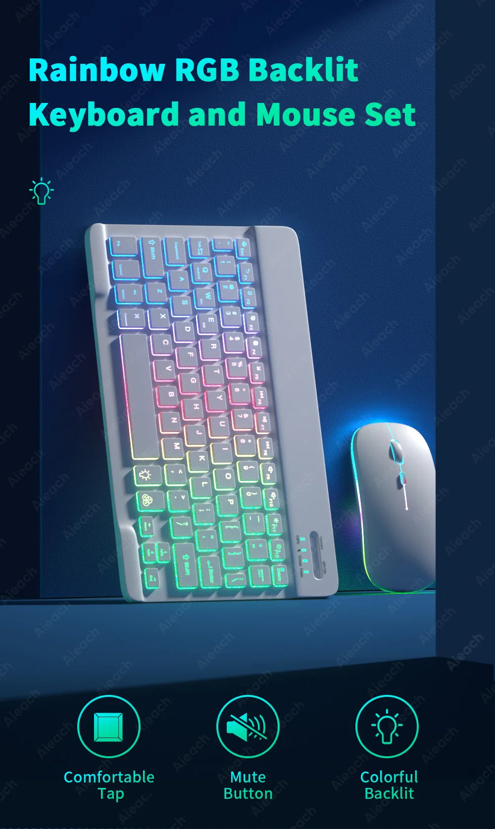 Wireless Tablet Keyboard with Rainbow Backlit for iPad