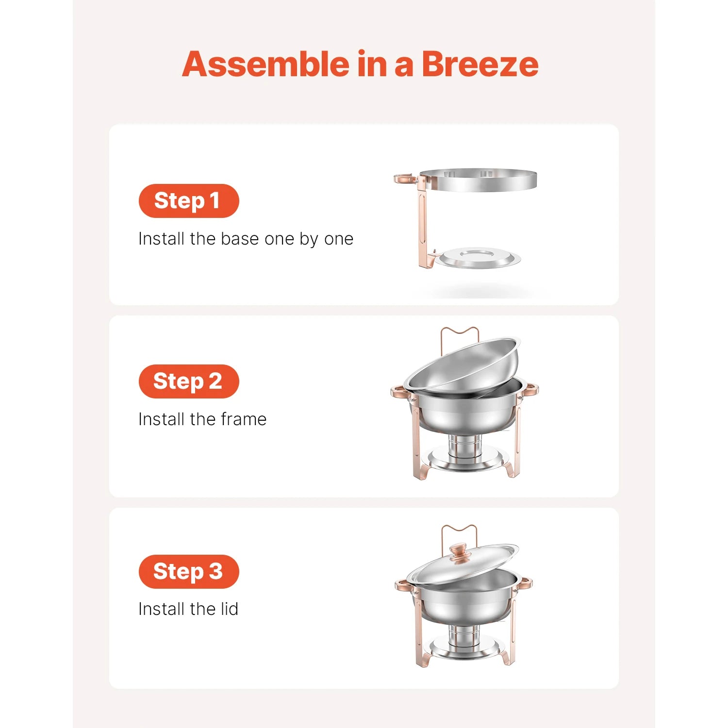 SucceBuy 5 Qt 4 Pack Chafing Dish Buffet Set Round Catering Warmer Server w/Lid Water Pan Folding Stand Clip for Wedding Party