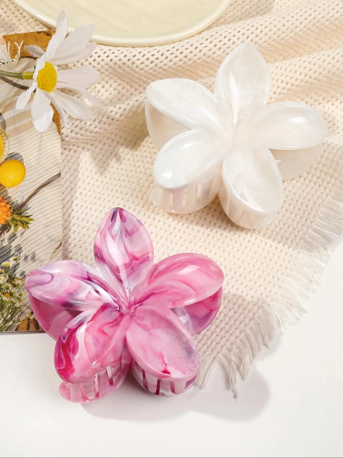 Hawaiian Flower Hair Claw Clips For Thin Hair Lightweight - Smarsty