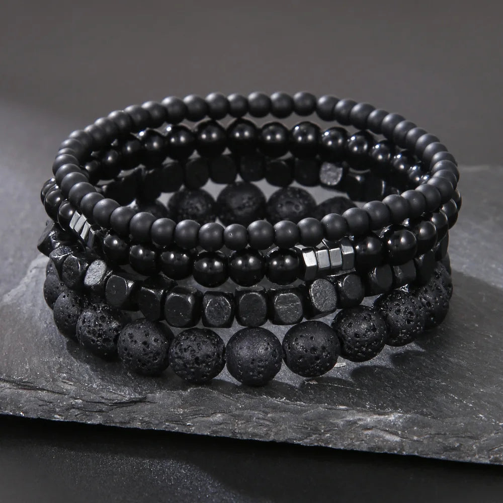 Men's Multi Layer Volcanic Stone Bead Bracelet Set - Smarsty