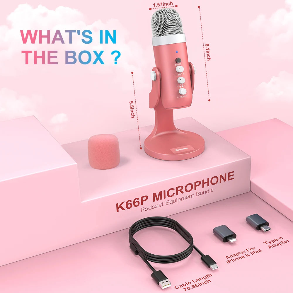 Haomuren Pink USB Condenser Microphone for Streaming - Smarsty